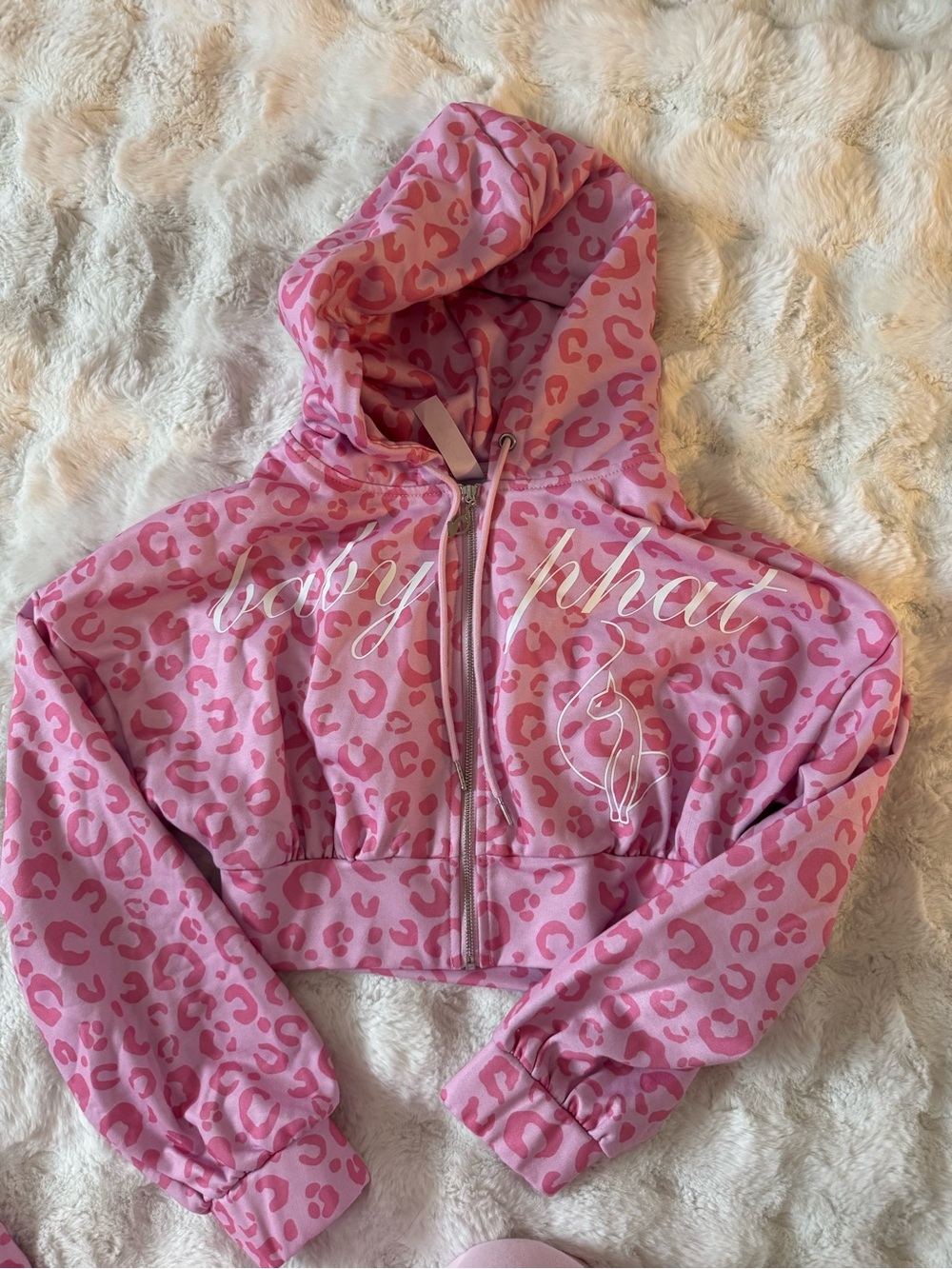 Baby Phat Pink Leopard Print Hooded Zip Crop Jacket